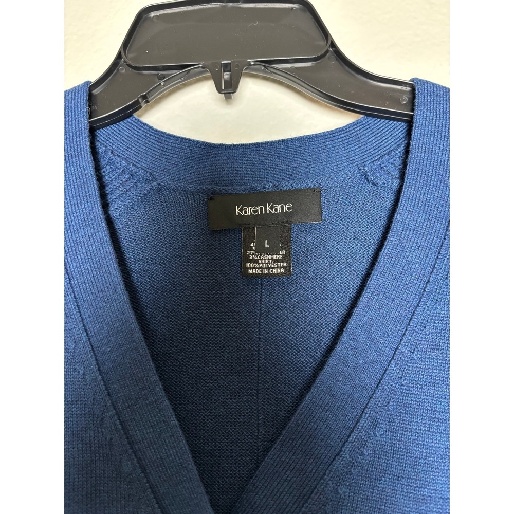 NWT Karen Kane Sweater Cardigan Cashmere Blend Blue w/ White Shirt Hem SizeLarge - Picture 5 of 7